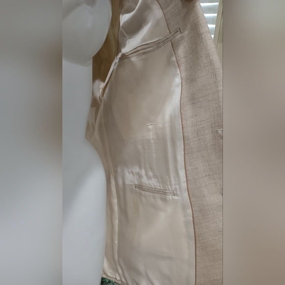 VINTAGE Beige Tweed SPORT COAT Beige Blazer Suit Timeless Designer Jacket Sz 40L - Picture 10 of 14